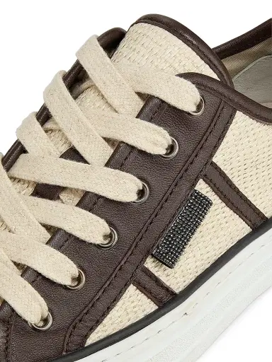 Brunello Cucinelli Women's Micro Leather-Trim Raffia Low-Top Sneakers - Rope | Thumbnail 5 Brunello Cucinelli Women's Micro Leather-Trim Raffia Low-Top Sneakers - Rope | Thumbnail 5