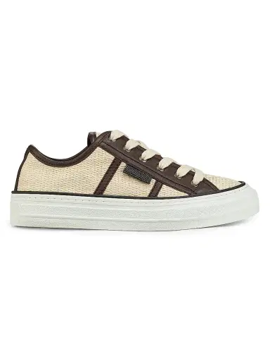 Brunello Cucinelli Women's Micro Leather-Trim Raffia Low-Top Sneakers - Rope | Thumbnail 1 Brunello Cucinelli Women's Micro Leather-Trim Raffia Low-Top Sneakers - Rope | Thumbnail 1