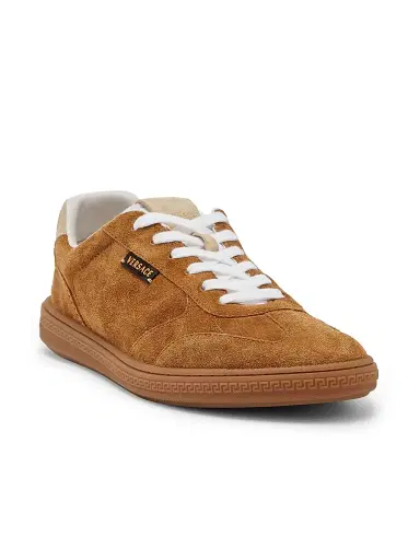 Versace Men's Suede Low-Top Sneakers - Whiskey Ecru | Thumbnail 2 Versace Men's Suede Low-Top Sneakers - Whiskey Ecru | Thumbnail 2