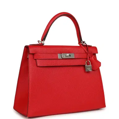 HERMÈS Hermes Special Order (HSS) Kelly Sellier 28 Rouge De Coeur Chevre Mysore Brushed Palladium Hardware | Thumbnail 2 HERMÈS Hermes Special Order (HSS) Kelly Sellier 28 Rouge De Coeur Chevre Mysore Brushed Palladium Hardware | Thumbnail 2
