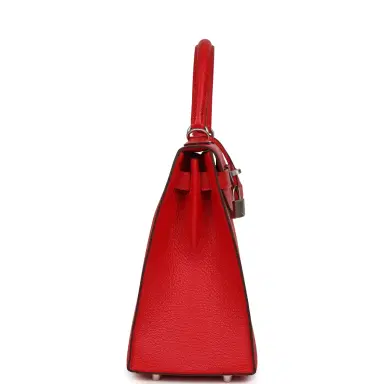HERMÈS Hermes Special Order (HSS) Kelly Sellier 28 Rouge De Coeur Chevre Mysore Brushed Palladium Hardware | Thumbnail 3 HERMÈS Hermes Special Order (HSS) Kelly Sellier 28 Rouge De Coeur Chevre Mysore Brushed Palladium Hardware | Thumbnail 3