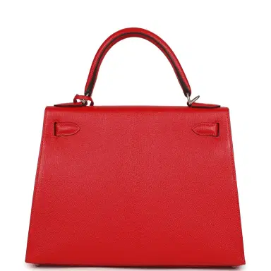 HERMÈS Hermes Special Order (HSS) Kelly Sellier 28 Rouge De Coeur Chevre Mysore Brushed Palladium Hardware | Thumbnail 4 HERMÈS Hermes Special Order (HSS) Kelly Sellier 28 Rouge De Coeur Chevre Mysore Brushed Palladium Hardware | Thumbnail 4