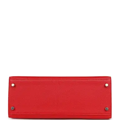 HERMÈS Hermes Special Order (HSS) Kelly Sellier 28 Rouge De Coeur Chevre Mysore Brushed Palladium Hardware | Thumbnail 6 HERMÈS Hermes Special Order (HSS) Kelly Sellier 28 Rouge De Coeur Chevre Mysore Brushed Palladium Hardware | Thumbnail 6