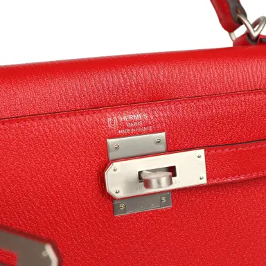 HERMÈS Hermes Special Order (HSS) Kelly Sellier 28 Rouge De Coeur Chevre Mysore Brushed Palladium Hardware | Thumbnail 7 HERMÈS Hermes Special Order (HSS) Kelly Sellier 28 Rouge De Coeur Chevre Mysore Brushed Palladium Hardware | Thumbnail 7