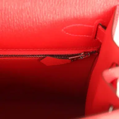 HERMÈS Hermes Special Order (HSS) Kelly Sellier 28 Rouge De Coeur Chevre Mysore Brushed Palladium Hardware | Thumbnail 9 HERMÈS Hermes Special Order (HSS) Kelly Sellier 28 Rouge De Coeur Chevre Mysore Brushed Palladium Hardware | Thumbnail 9