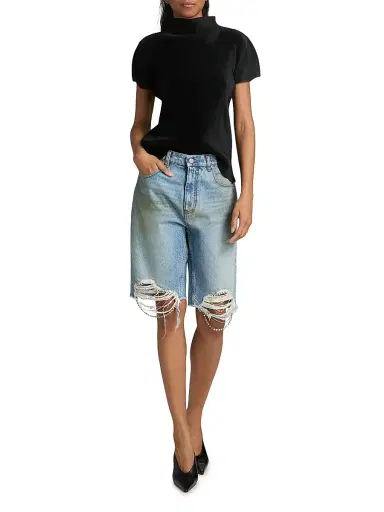 AREA Women's Crystal Fray Jean Shorts - Medium Blue | Thumbnail 2 AREA Women's Crystal Fray Jean Shorts - Medium Blue | Thumbnail 2