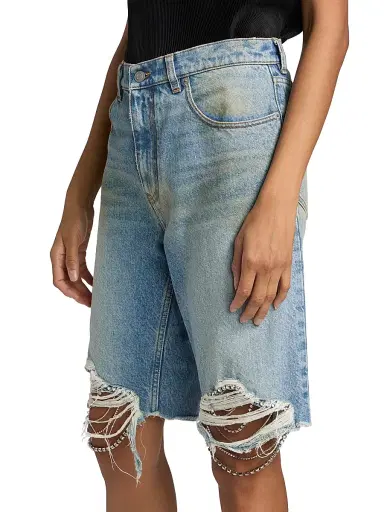 AREA Women's Crystal Fray Jean Shorts - Medium Blue | Thumbnail 4 AREA Women's Crystal Fray Jean Shorts - Medium Blue | Thumbnail 4