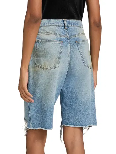 AREA Women's Crystal Fray Jean Shorts - Medium Blue | Thumbnail 5 AREA Women's Crystal Fray Jean Shorts - Medium Blue | Thumbnail 5