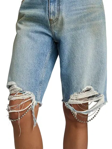 AREA Women's Crystal Fray Jean Shorts - Medium Blue | Thumbnail 6 AREA Women's Crystal Fray Jean Shorts - Medium Blue | Thumbnail 6