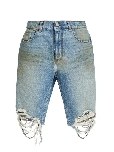 AREA Women's Crystal Fray Jean Shorts - Medium Blue | Thumbnail 1 AREA Women's Crystal Fray Jean Shorts - Medium Blue | Thumbnail 1