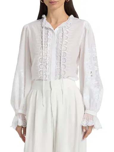 Kobi Halperin Women's Lacey Embroidered Cotton-Silk Blouse - White - Size XL | Thumbnail 3 Kobi Halperin Women's Lacey Embroidered Cotton-Silk Blouse - White - Size XL | Thumbnail 3