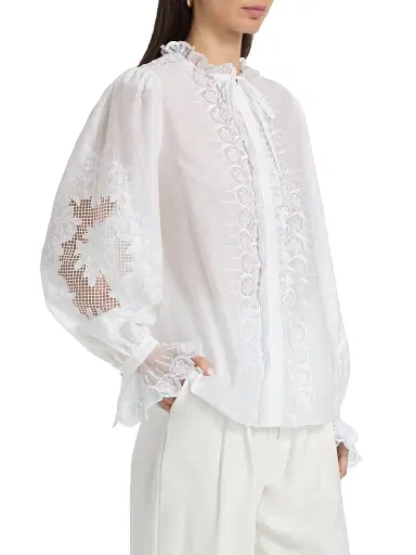 Kobi Halperin Women's Lacey Embroidered Cotton-Silk Blouse - White - Size XL | Thumbnail 4 Kobi Halperin Women's Lacey Embroidered Cotton-Silk Blouse - White - Size XL | Thumbnail 4