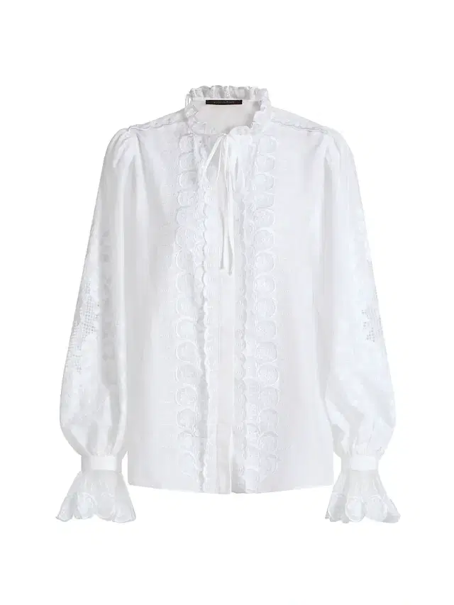 Women's Lacey Embroidered Cotton-Silk Blouse - White Women's Lacey Embroidered Cotton-Silk Blouse - White