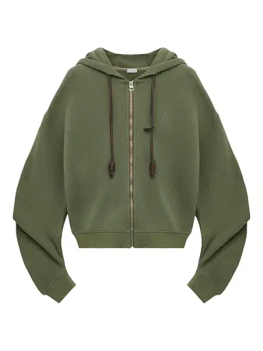 Loewe Women's Flamenco Cotton-Blend Zip-Front Hoodie - Khaki Green - Size Large | Thumbnail 1 Loewe Women's Flamenco Cotton-Blend Zip-Front Hoodie - Khaki Green - Size Large | Thumbnail 1