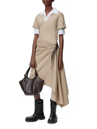 LOEWE Women's Belted Asymmetric Cotton-Blend Midi-Dress - Beige | Thumbnail 2 LOEWE Women's Belted Asymmetric Cotton-Blend Midi-Dress - Beige | Thumbnail 2