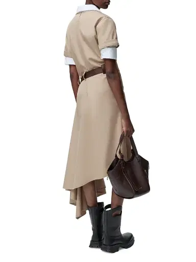 LOEWE Women's Belted Asymmetric Cotton-Blend Midi-Dress - Beige | Thumbnail 3 LOEWE Women's Belted Asymmetric Cotton-Blend Midi-Dress - Beige | Thumbnail 3