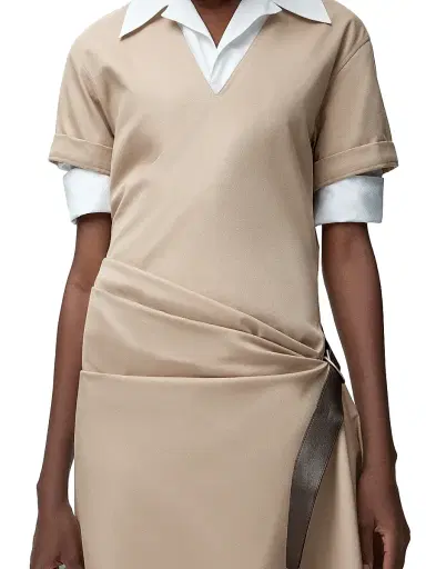 LOEWE Women's Belted Asymmetric Cotton-Blend Midi-Dress - Beige | Thumbnail 4 LOEWE Women's Belted Asymmetric Cotton-Blend Midi-Dress - Beige | Thumbnail 4