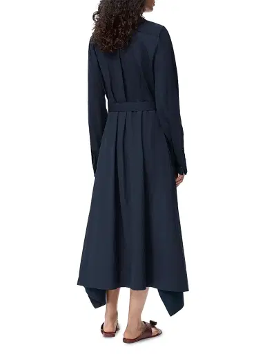 LOEWE Women's Draped Wrap Cotton-Blend Midi-Dress - Navy Blue | Thumbnail 3 LOEWE Women's Draped Wrap Cotton-Blend Midi-Dress - Navy Blue | Thumbnail 3