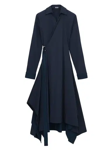 LOEWE Women's Draped Wrap Cotton-Blend Midi-Dress - Navy Blue | Thumbnail 1 LOEWE Women's Draped Wrap Cotton-Blend Midi-Dress - Navy Blue | Thumbnail 1