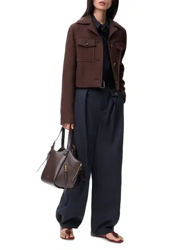 LOEWE Women's ?Belted Pleated Wide-Leg Trousers - Dark Navy | Thumbnail 2 LOEWE Women's ?Belted Pleated Wide-Leg Trousers - Dark Navy | Thumbnail 2