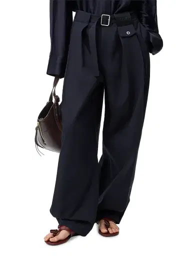 LOEWE Women's ?Belted Pleated Wide-Leg Trousers - Dark Navy | Thumbnail 3 LOEWE Women's ?Belted Pleated Wide-Leg Trousers - Dark Navy | Thumbnail 3