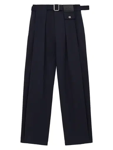 LOEWE Women's ?Belted Pleated Wide-Leg Trousers - Dark Navy | Thumbnail 1 LOEWE Women's ?Belted Pleated Wide-Leg Trousers - Dark Navy | Thumbnail 1