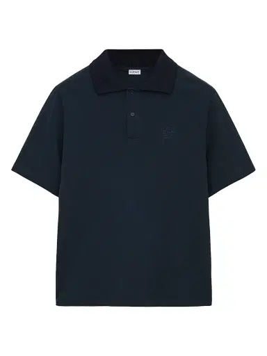 LOEWE Men's Cotton-Blend Polo Shirt - Navy Blue | Thumbnail 1 LOEWE Men's Cotton-Blend Polo Shirt - Navy Blue | Thumbnail 1