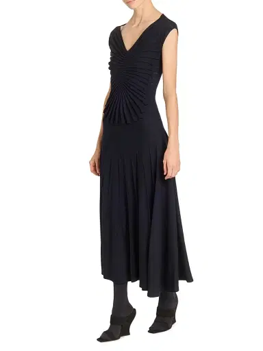 Alaïa Women's V Sculpt Pleated Wool Midi-Dress - Minuit | Thumbnail 2 Alaïa Women's V Sculpt Pleated Wool Midi-Dress - Minuit | Thumbnail 2