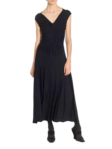 Alaïa Women's V Sculpt Pleated Wool Midi-Dress - Minuit | Thumbnail 3 Alaïa Women's V Sculpt Pleated Wool Midi-Dress - Minuit | Thumbnail 3