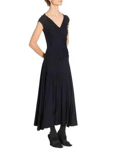 Alaïa Women's V Sculpt Pleated Wool Midi-Dress - Minuit | Thumbnail 4 Alaïa Women's V Sculpt Pleated Wool Midi-Dress - Minuit | Thumbnail 4