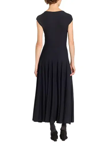 Alaïa Women's V Sculpt Pleated Wool Midi-Dress - Minuit | Thumbnail 5 Alaïa Women's V Sculpt Pleated Wool Midi-Dress - Minuit | Thumbnail 5