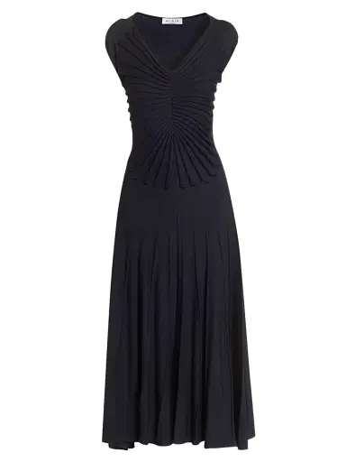 Alaïa Women's V Sculpt Pleated Wool Midi-Dress - Minuit | Thumbnail 1 Alaïa Women's V Sculpt Pleated Wool Midi-Dress - Minuit | Thumbnail 1