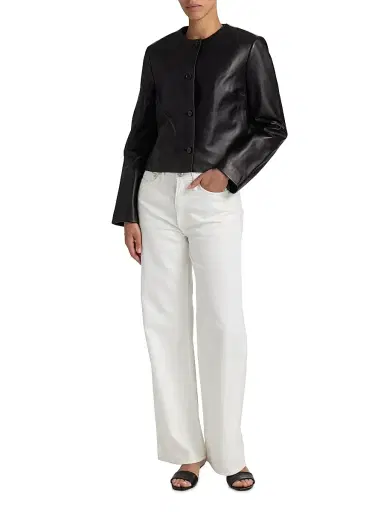 Loulou de Saison Women's Raho Leather Crop Jacket - Black - Size 0 | Thumbnail 2 Loulou de Saison Women's Raho Leather Crop Jacket - Black - Size 0 | Thumbnail 2