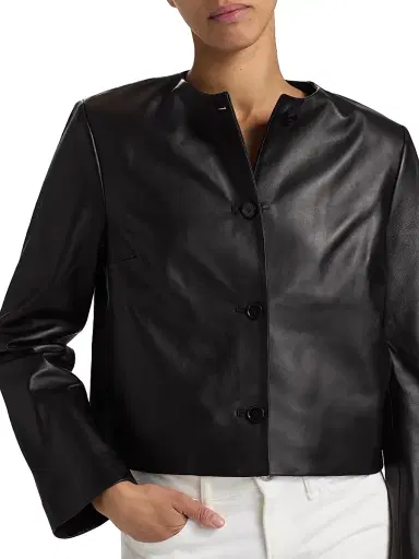 Loulou de Saison Women's Raho Leather Crop Jacket - Black - Size 0 | Thumbnail 6 Loulou de Saison Women's Raho Leather Crop Jacket - Black - Size 0 | Thumbnail 6