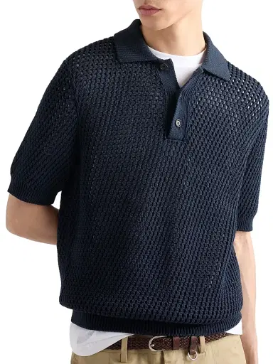 Prada Men's Linen and Cotton Polo Shirt | Thumbnail 2 Prada Men's Linen and Cotton Polo Shirt | Thumbnail 2