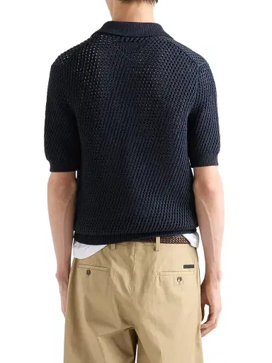 Prada Men's Linen and Cotton Polo Shirt | Thumbnail 3 Prada Men's Linen and Cotton Polo Shirt | Thumbnail 3