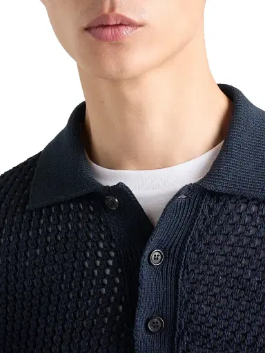 Prada Men's Linen and Cotton Polo Shirt | Thumbnail 4 Prada Men's Linen and Cotton Polo Shirt | Thumbnail 4