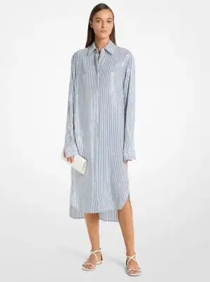 Michael Kors Collection Sequined Stripe Crepe De Chine Shirtdress | Thumbnail 3 Michael Kors Collection Sequined Stripe Crepe De Chine Shirtdress | Thumbnail 3