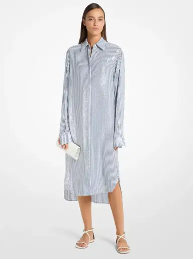 Michael Kors Collection Sequined Stripe Crepe De Chine Shirtdress | Thumbnail 6 Michael Kors Collection Sequined Stripe Crepe De Chine Shirtdress | Thumbnail 6