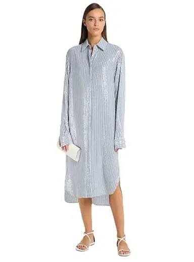Michael Kors Collection Sequined Stripe Crepe De Chine Shirtdress | Thumbnail 1 Michael Kors Collection Sequined Stripe Crepe De Chine Shirtdress | Thumbnail 1