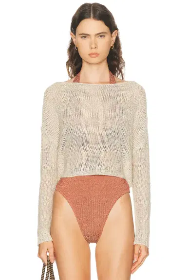 Enza Costa Linen Open Knit Bateau Sweater | Thumbnail 1 Enza Costa Linen Open Knit Bateau Sweater | Thumbnail 1