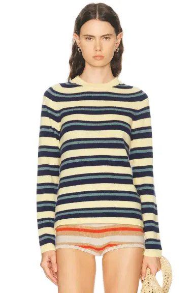 The Elder Statesman Laurel Stripe Crew Sweater | Thumbnail 1 The Elder Statesman Laurel Stripe Crew Sweater | Thumbnail 1