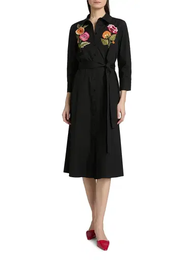 Carolina Herrera Women's Floral Embroidered Cotton-Blend Shirtdress - Black Multi | Thumbnail 3 Carolina Herrera Women's Floral Embroidered Cotton-Blend Shirtdress - Black Multi | Thumbnail 3