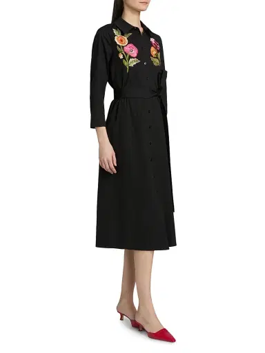 Carolina Herrera Women's Floral Embroidered Cotton-Blend Shirtdress - Black Multi | Thumbnail 4 Carolina Herrera Women's Floral Embroidered Cotton-Blend Shirtdress - Black Multi | Thumbnail 4