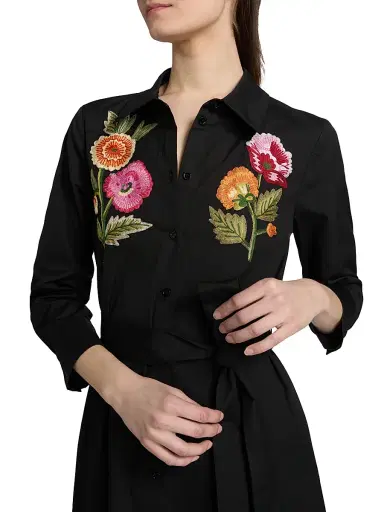 Carolina Herrera Women's Floral Embroidered Cotton-Blend Shirtdress - Black Multi | Thumbnail 6 Carolina Herrera Women's Floral Embroidered Cotton-Blend Shirtdress - Black Multi | Thumbnail 6