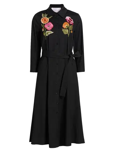 Carolina Herrera Women's Floral Embroidered Cotton-Blend Shirtdress - Black Multi | Thumbnail 1 Carolina Herrera Women's Floral Embroidered Cotton-Blend Shirtdress - Black Multi | Thumbnail 1