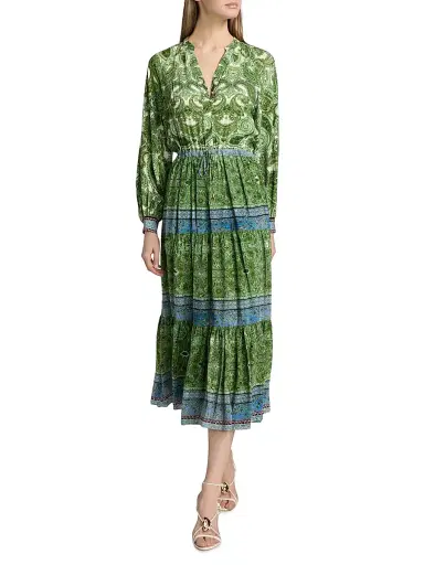 Elie Tahari Women's Jana Regent Paisley Tiered Midi-Dress | Thumbnail 2 Elie Tahari Women's Jana Regent Paisley Tiered Midi-Dress | Thumbnail 2