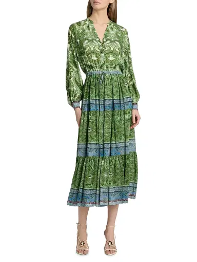 Elie Tahari Women's Jana Regent Paisley Tiered Midi-Dress | Thumbnail 3 Elie Tahari Women's Jana Regent Paisley Tiered Midi-Dress | Thumbnail 3