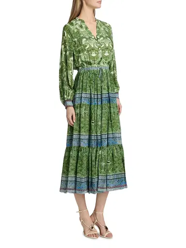 Elie Tahari Women's Jana Regent Paisley Tiered Midi-Dress | Thumbnail 4 Elie Tahari Women's Jana Regent Paisley Tiered Midi-Dress | Thumbnail 4