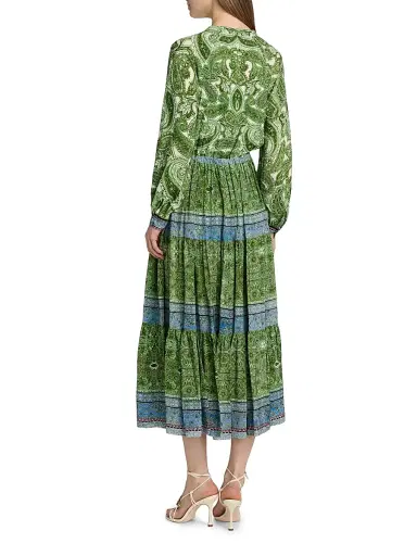 Elie Tahari Women's Jana Regent Paisley Tiered Midi-Dress | Thumbnail 5 Elie Tahari Women's Jana Regent Paisley Tiered Midi-Dress | Thumbnail 5